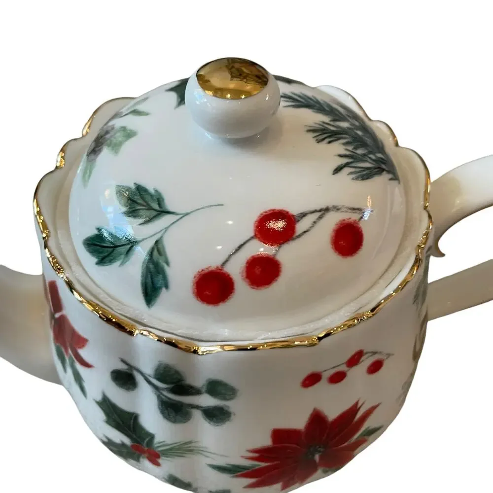 Grace Teaware Poinsettia Porcelain Teapot New Release 2024 Christmas Holiday